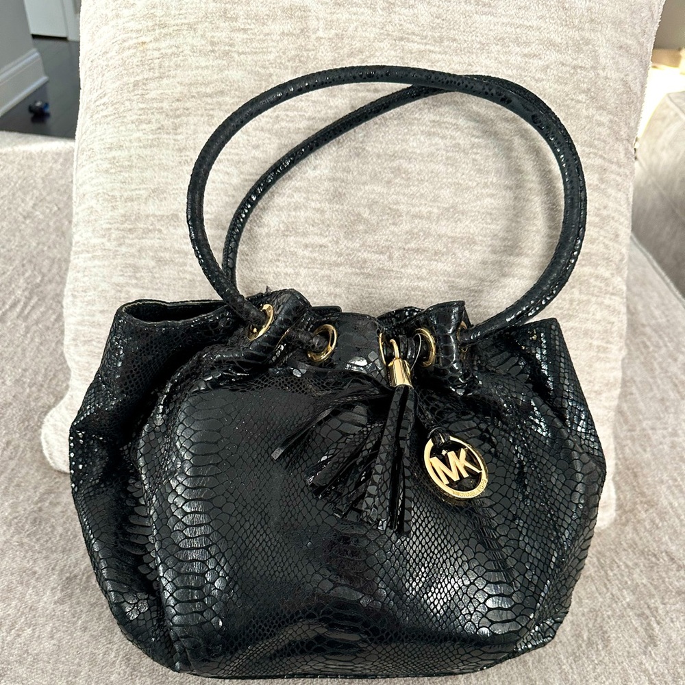Michael Kors Black Snake Print Ring Handbag